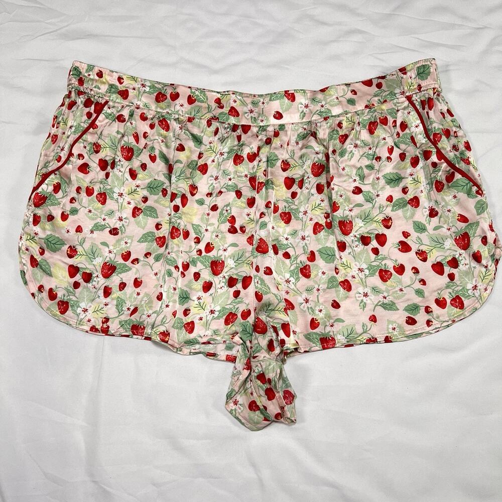 Anthropologie Pajama Shorts Size XL Strawberry Floral Print Satin Silky Sleep.